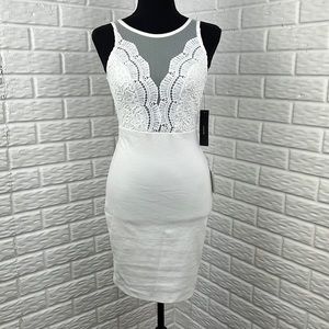 LULUS White Lace and Sheer Bodycon Stretch Short Dress size XS NWT